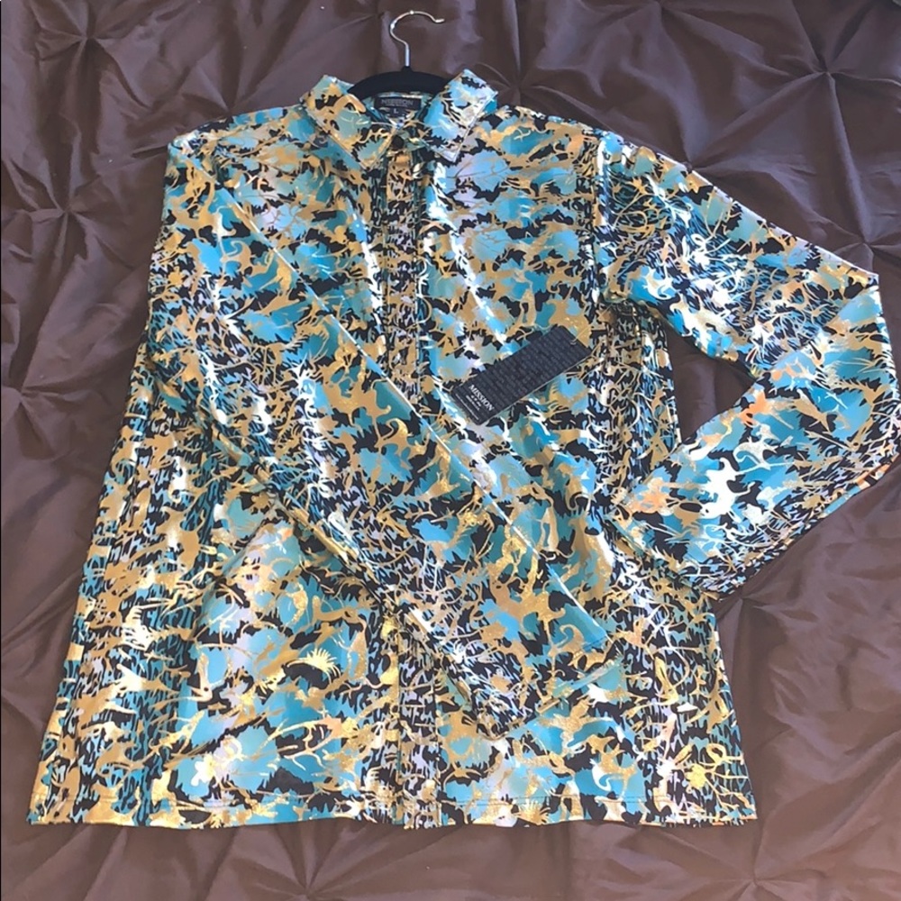 Mission bottom down gold foil shirt Lg